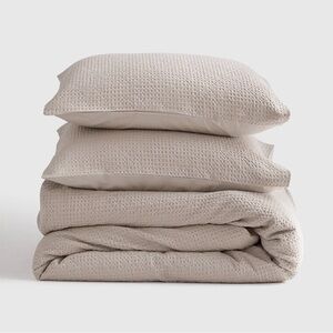 NWT Quince King Organic Luxe Waffle Honeycomb Duvet Cover Set in Sand
